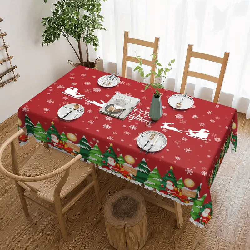 Transform Your Table with 1pc Merry Christmas Polyester Tablecloth-2