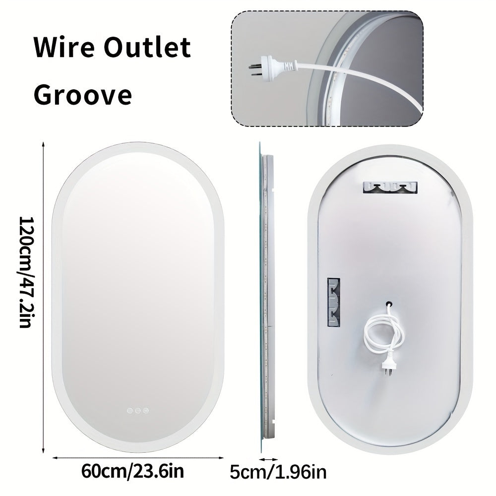 1-Piece Oval Backlit LED Bathroom Mirror with Anti-Fog-1