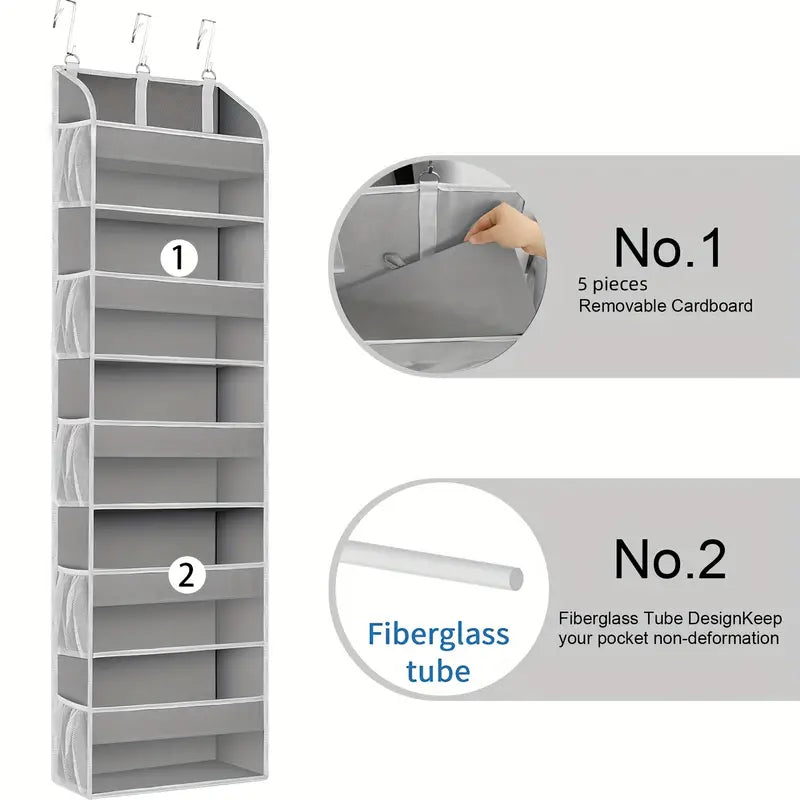 5-Shelf Over-the-Door Organizer with 10 Large Pockets - Light Gray-1
