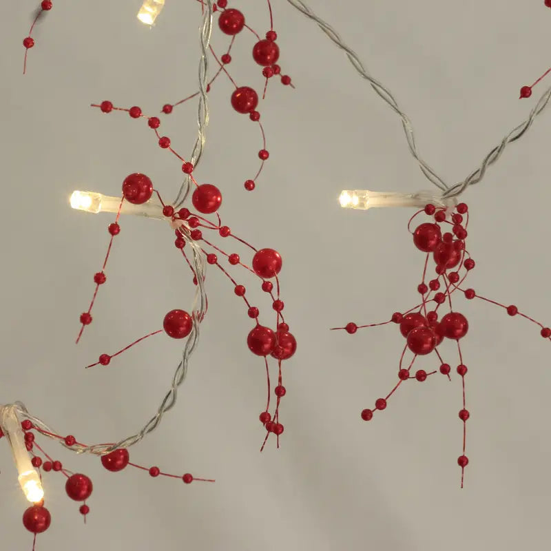 Red Pearl Chain String Lights - 20 LED Lighted Berry Beaded Garland-4