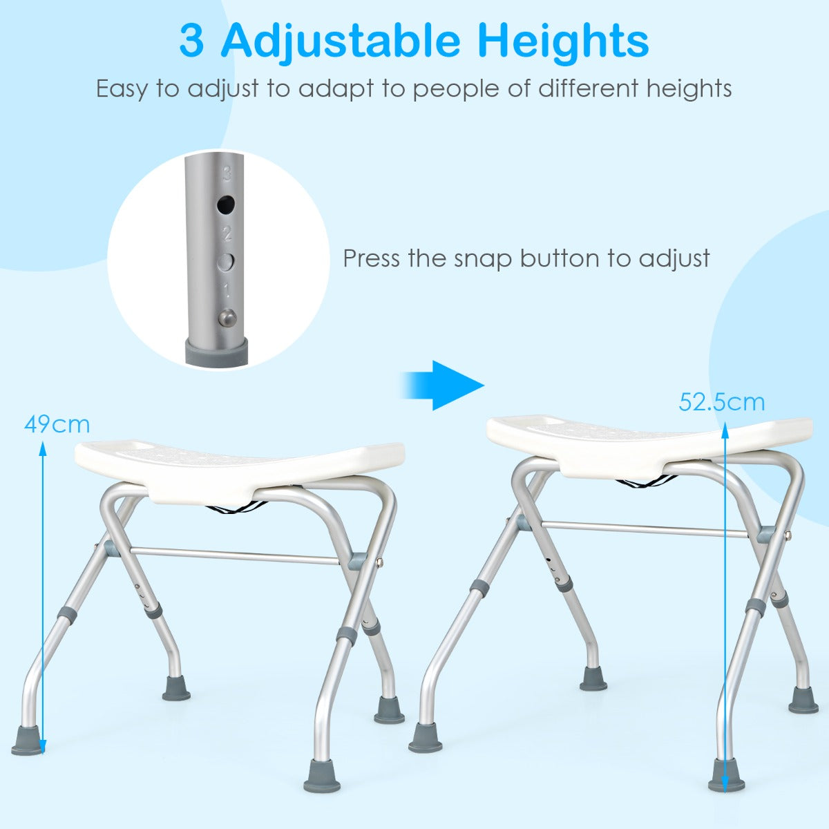 NNECW 3-Level Height Adjustable Shower Seat with Handles-4
