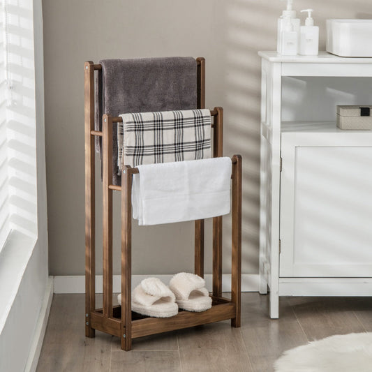 NNECW Freestanding Wood Towel Rack with Bottom Storage Shelf for Bathroom-Coffee-0