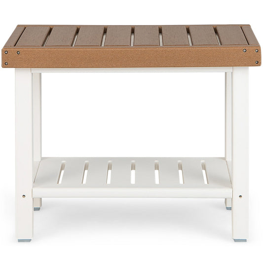 NNECW 2-Tier Waterproof Shower Bench with Storage Shelf & Anti-slip Pads-1