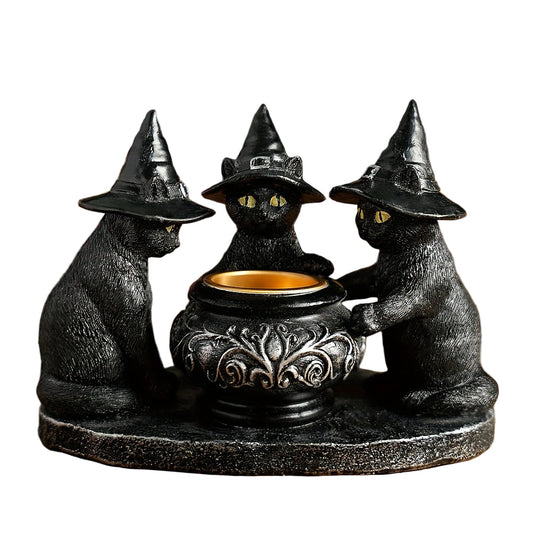 Halloween Witch Cat Sculpture Figurine-0