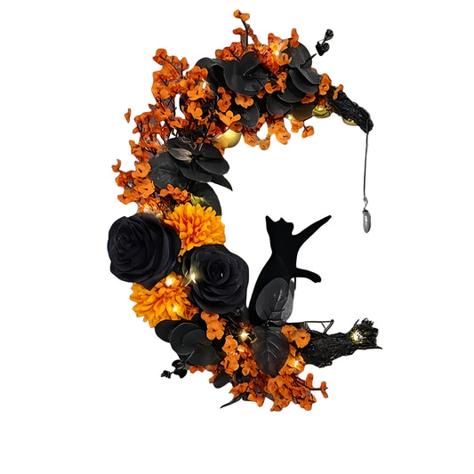 NNETM Gothic Halloween Moon Wreath Door Hanging-0