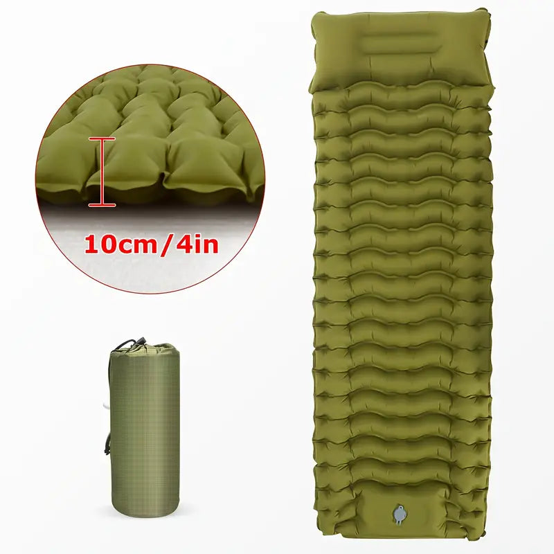 Ultimate Green Comfort Outdoor Inflatable Camping Mattress with Built-in Pillow-4
