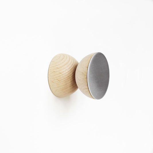 Geometric Beech Wood & Aluminium Wall Mounted Coat Hook / Knob-0