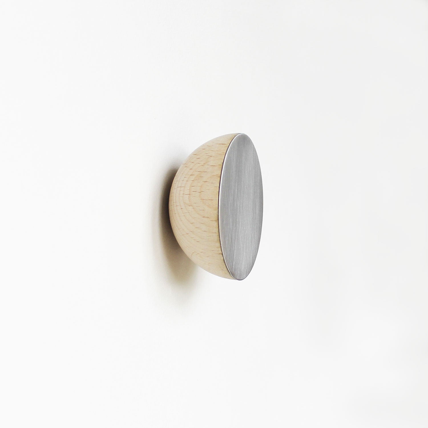Round Beech Wood & Aluminium Wall Mounted Coat Hook / Knob-0