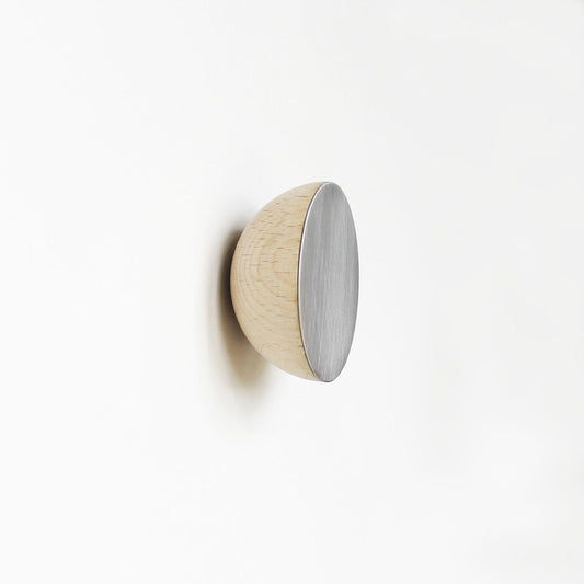 Round Beech Wood & Aluminium Wall Mounted Coat Hook / Knob-0