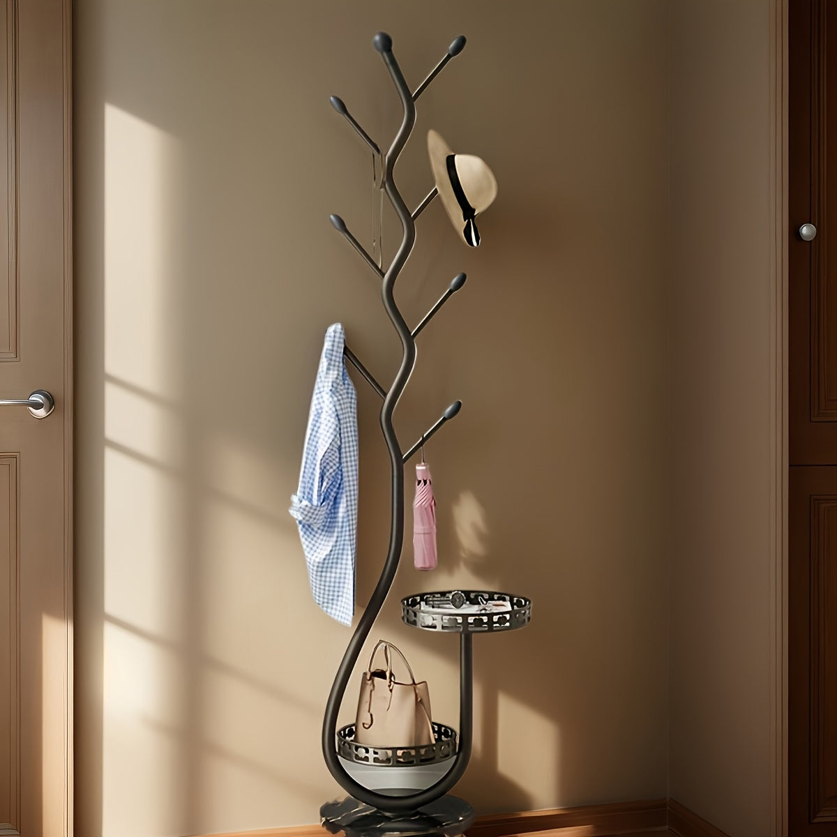 Freestanding Metal Coat Rack with Branch Hooks-4