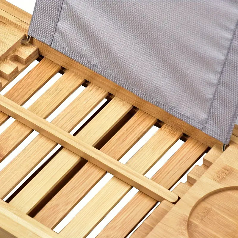 Stretchable Bamboo Bathtub and Bath Storage Rack - Natural Color-3