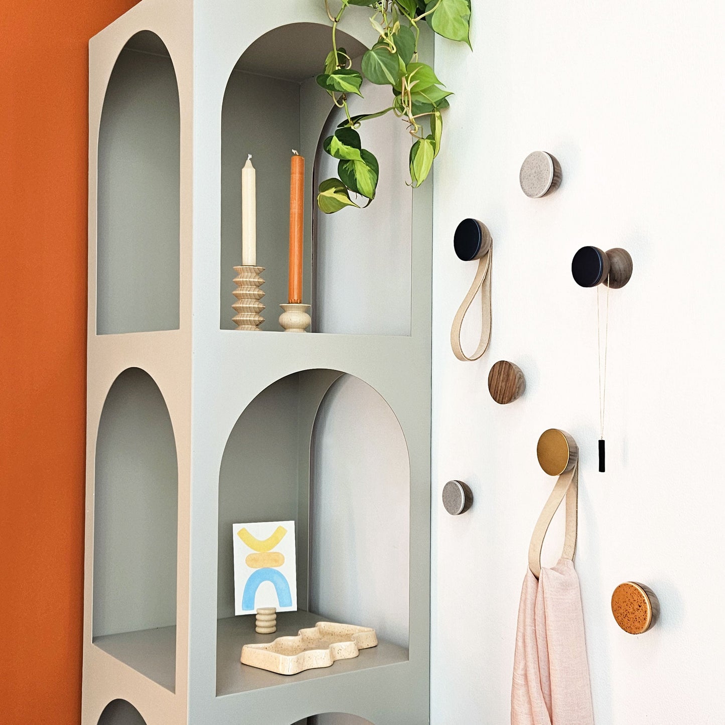 Geometric Walnut Wood & Ceramic Wall Mounted Coat Hook / Knob - Dark Blue-3