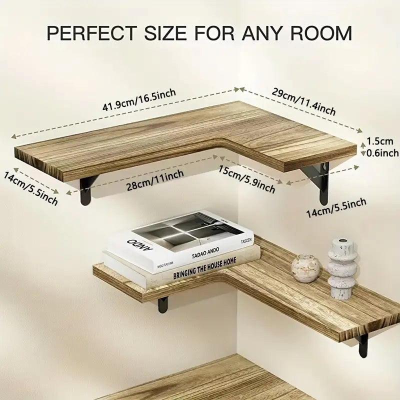 Rustic Wood Corner Wall Shelves for Elegant Display & Storage-2