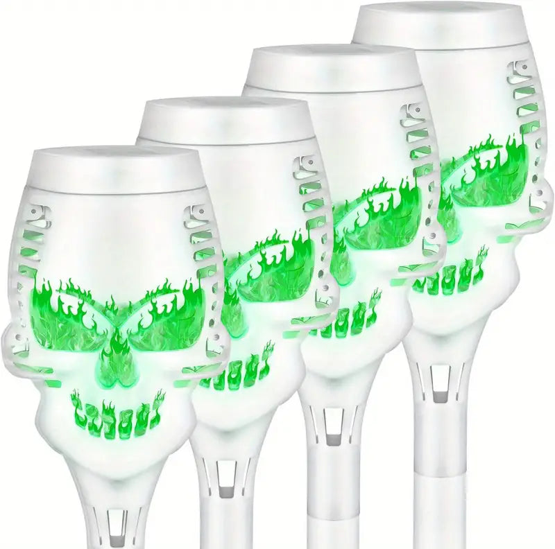 Spooky Solar Torch Set: 4-Pack Skull Lights with Flickering Flame-0