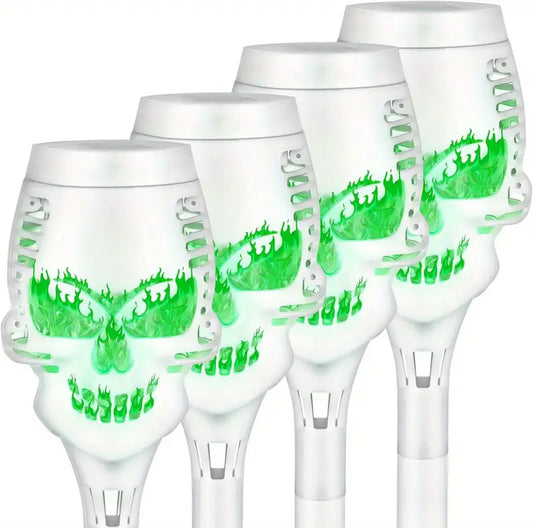 Spooky Solar Torch Set: 4-Pack Skull Lights with Flickering Flame-0