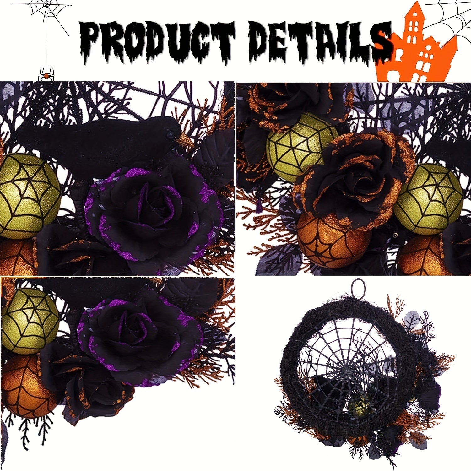 NNETM Halloween Wreath Decoration with Spider Web-3