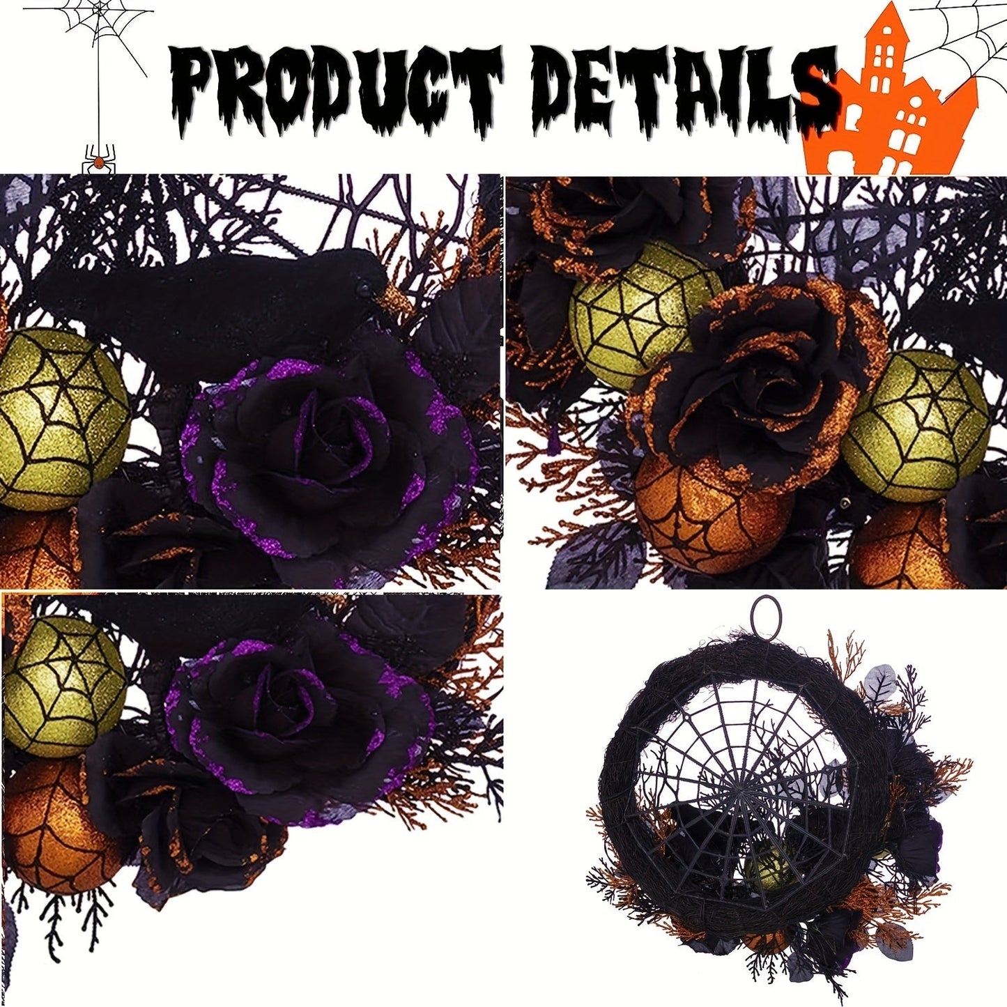 Halloween Wreath Decoration with Spider Web-3
