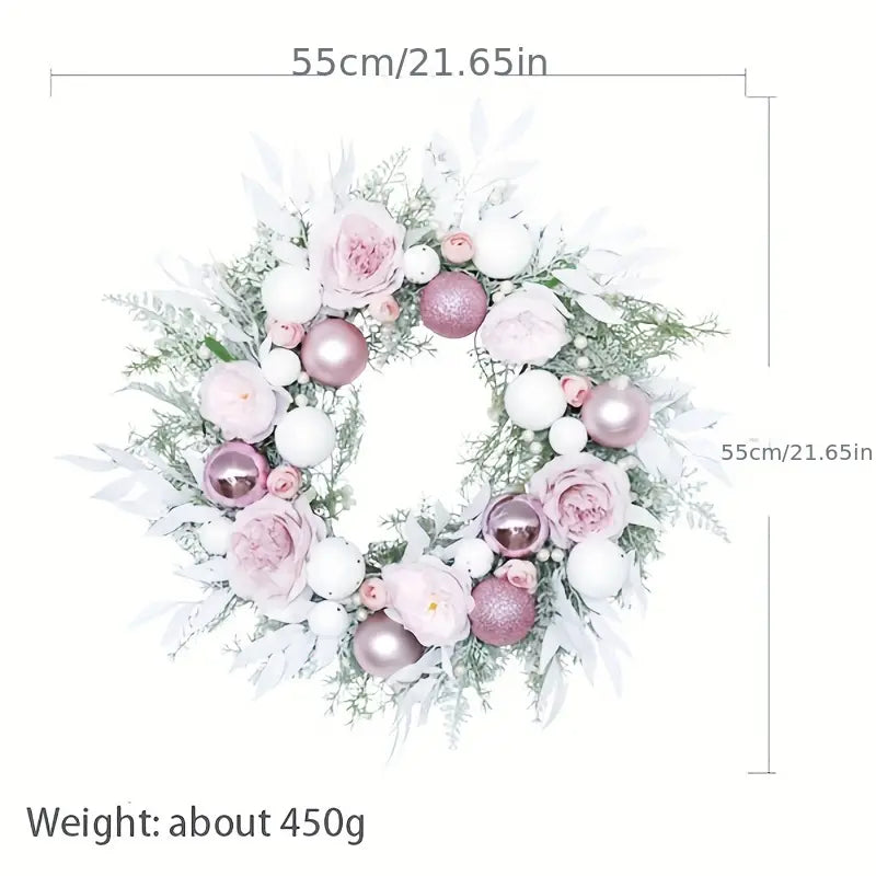 Blushing Elegance: A Pink Christmas Wreath Adorned with Baubles-4