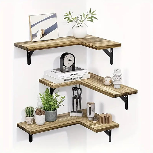 Rustic Wood Corner Wall Shelves for Elegant Display & Storage-0