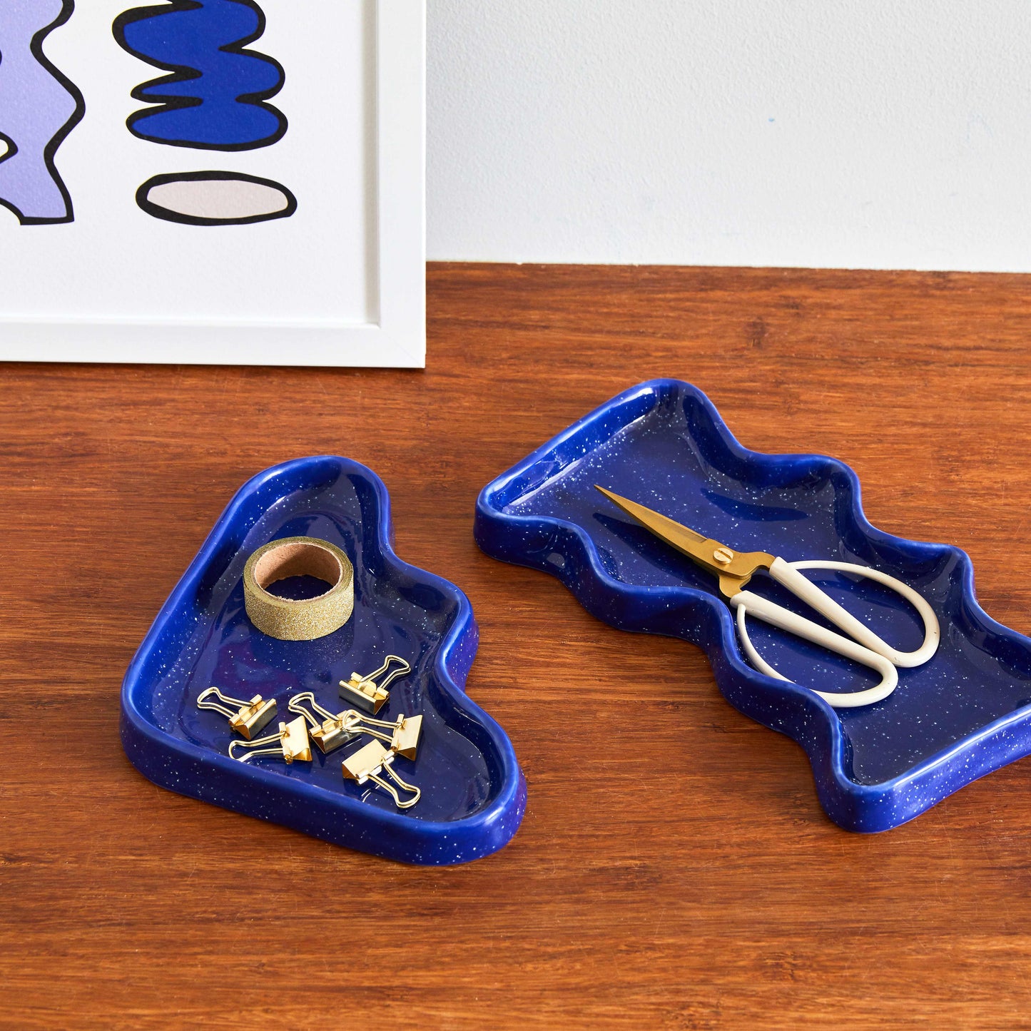 Ceramic Wave Trays - Speckled Blue - Triangle-1