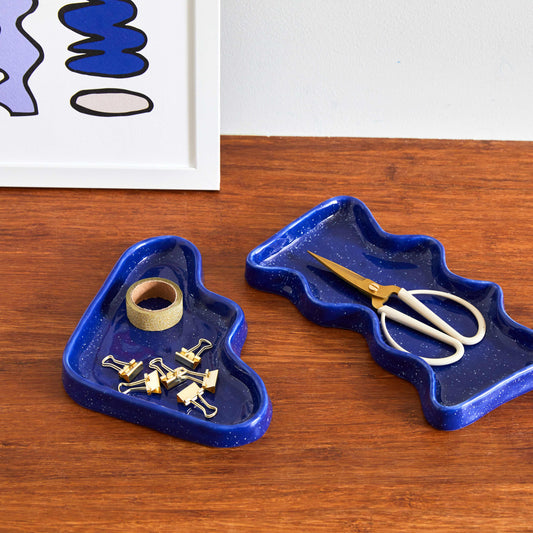 Ceramic Wave Trays - Speckled Blue - Triangle-1