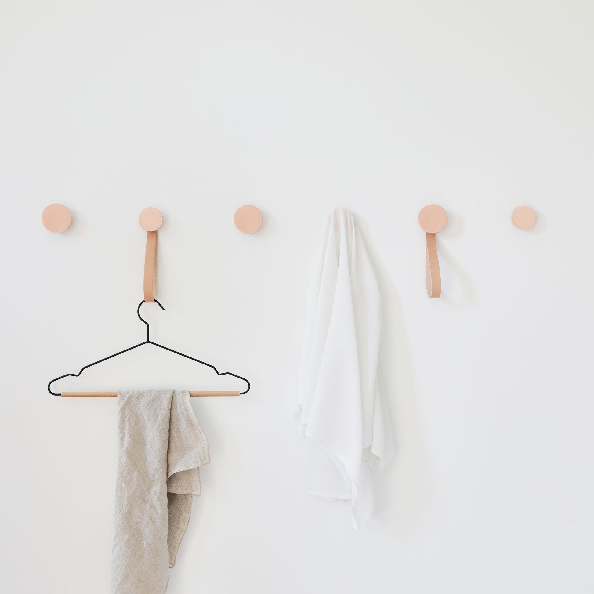 Round Beech Wood & Copper Wall Mounted Coat Hook / Hanger with Leather Strap-3