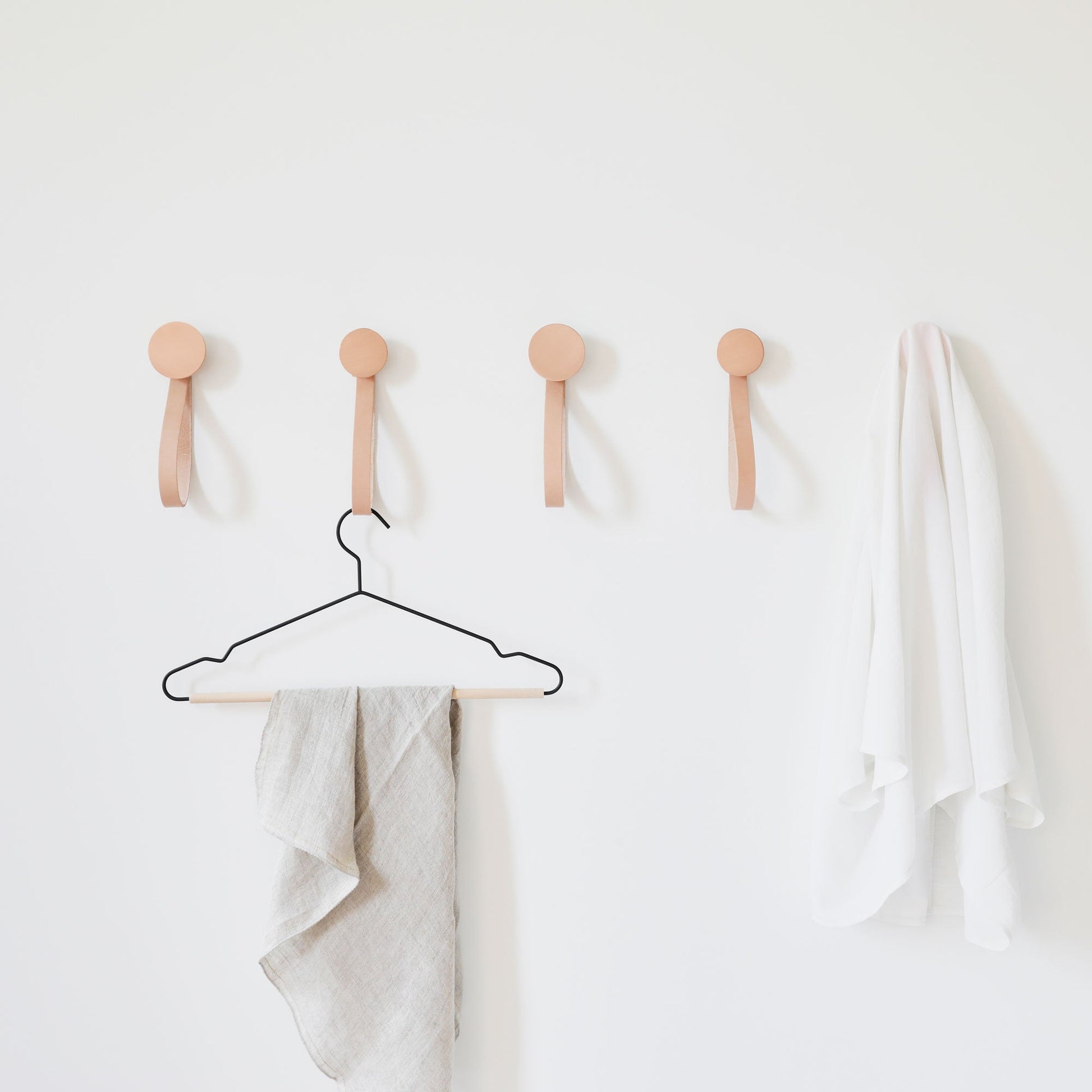 Round Beech Wood & Copper Wall Mounted Coat Hook / Hanger with Leather Strap-2