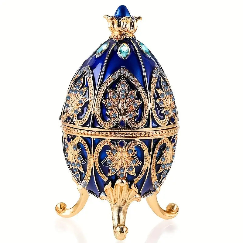 Enameled Faberge Egg Style Jewelry Box - Dark Blue-0