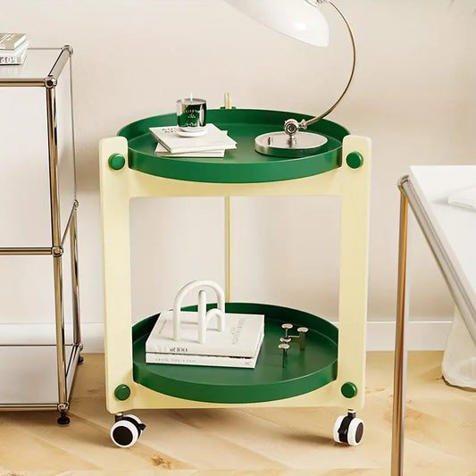 Double-Layer Rolling Coffee Table - White and Green-1