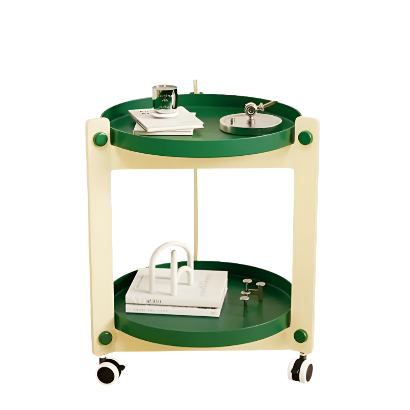 Double-Layer Rolling Coffee Table - White and Green-0