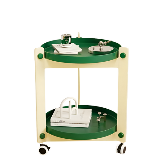 Double-Layer Rolling Coffee Table - White and Green-0