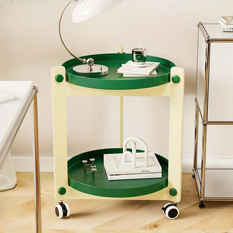Double-Layer Rolling Coffee Table - White and Green-2