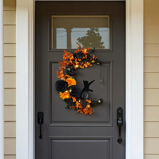 NNETM Gothic Halloween Moon Wreath Door Hanging-1