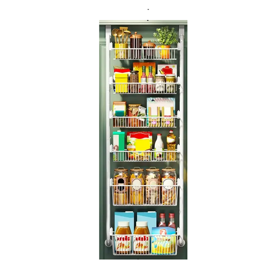 White Multi-Layer Metal Hanging Storage Basket - Over the Door Organizer with 6 Tiers-0