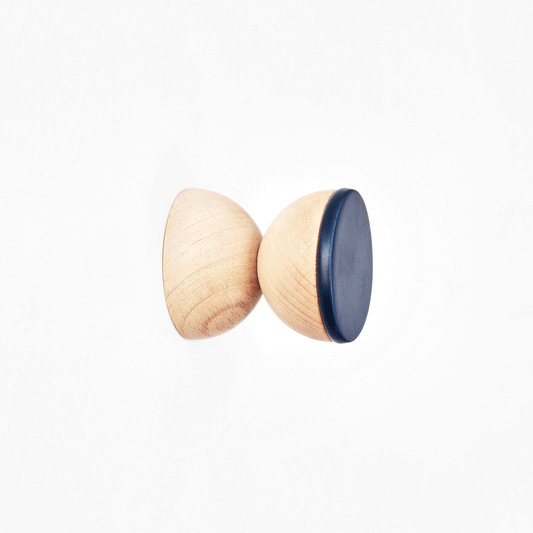 Geometric Beech Wood & Ceramic Wall Mounted Coat Hook / Knob - Dark Blue-0