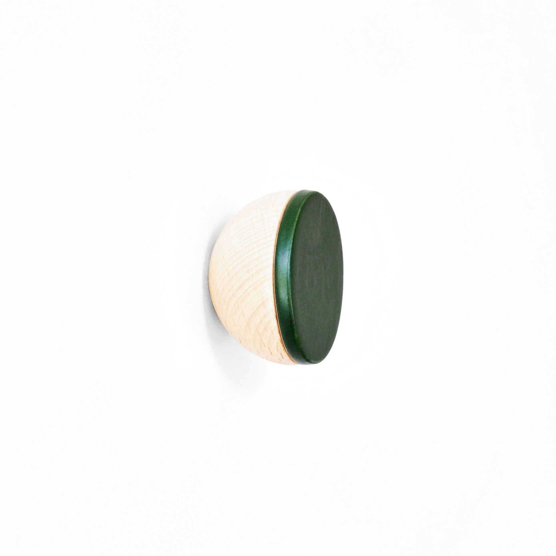 Round Beech Wood & Ceramic Wall Mounted Coat Hook / Knob - Dark Green-0