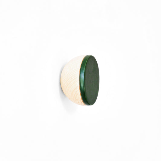 Round Beech Wood & Ceramic Wall Mounted Coat Hook / Knob - Dark Green-0