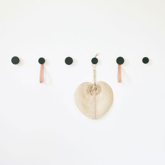 Round Beech Wood & Ceramic Wall Mounted Coat Hook / Knob - Dark Green-1