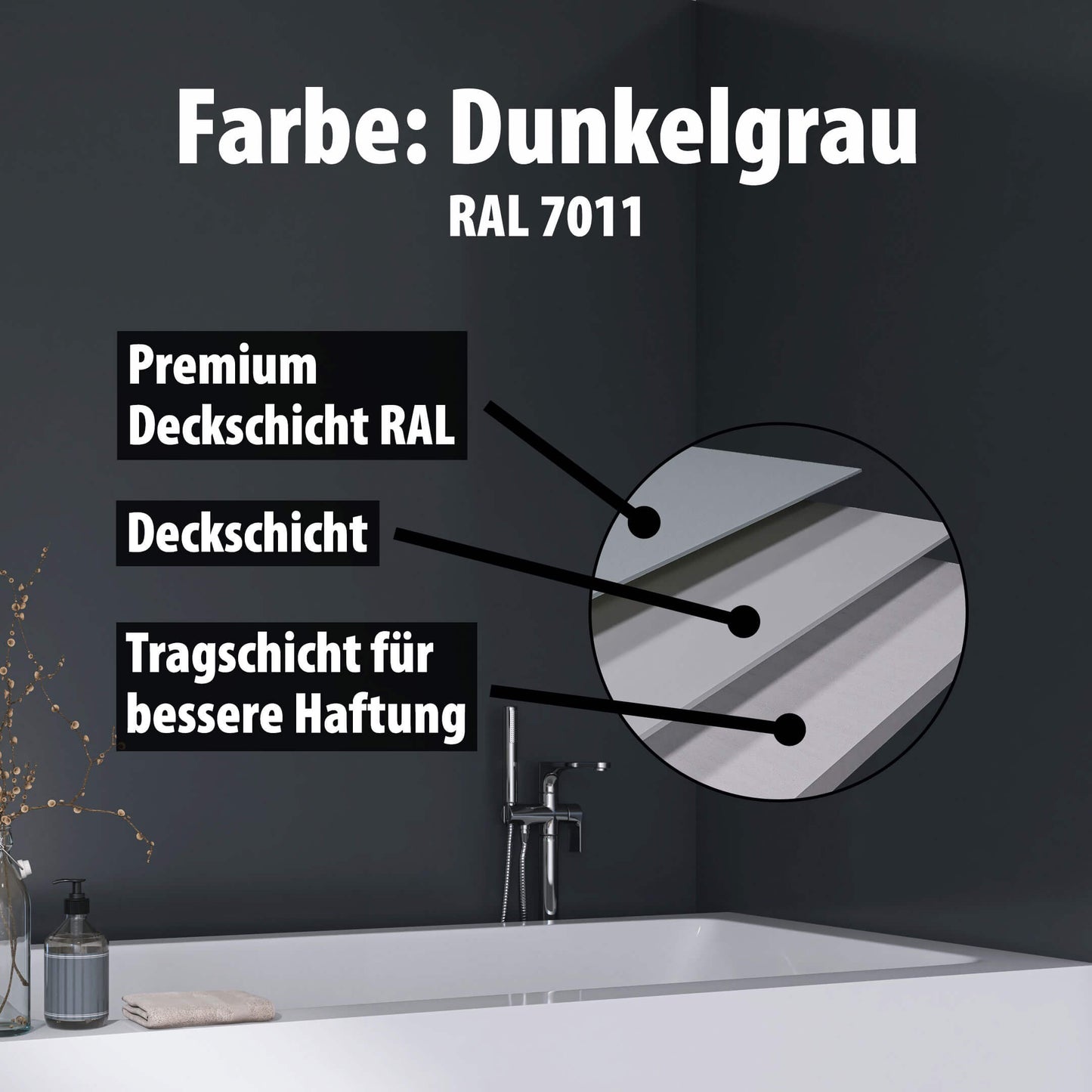 Duschrückwand - Dunkelgrau (200x100cm)-3