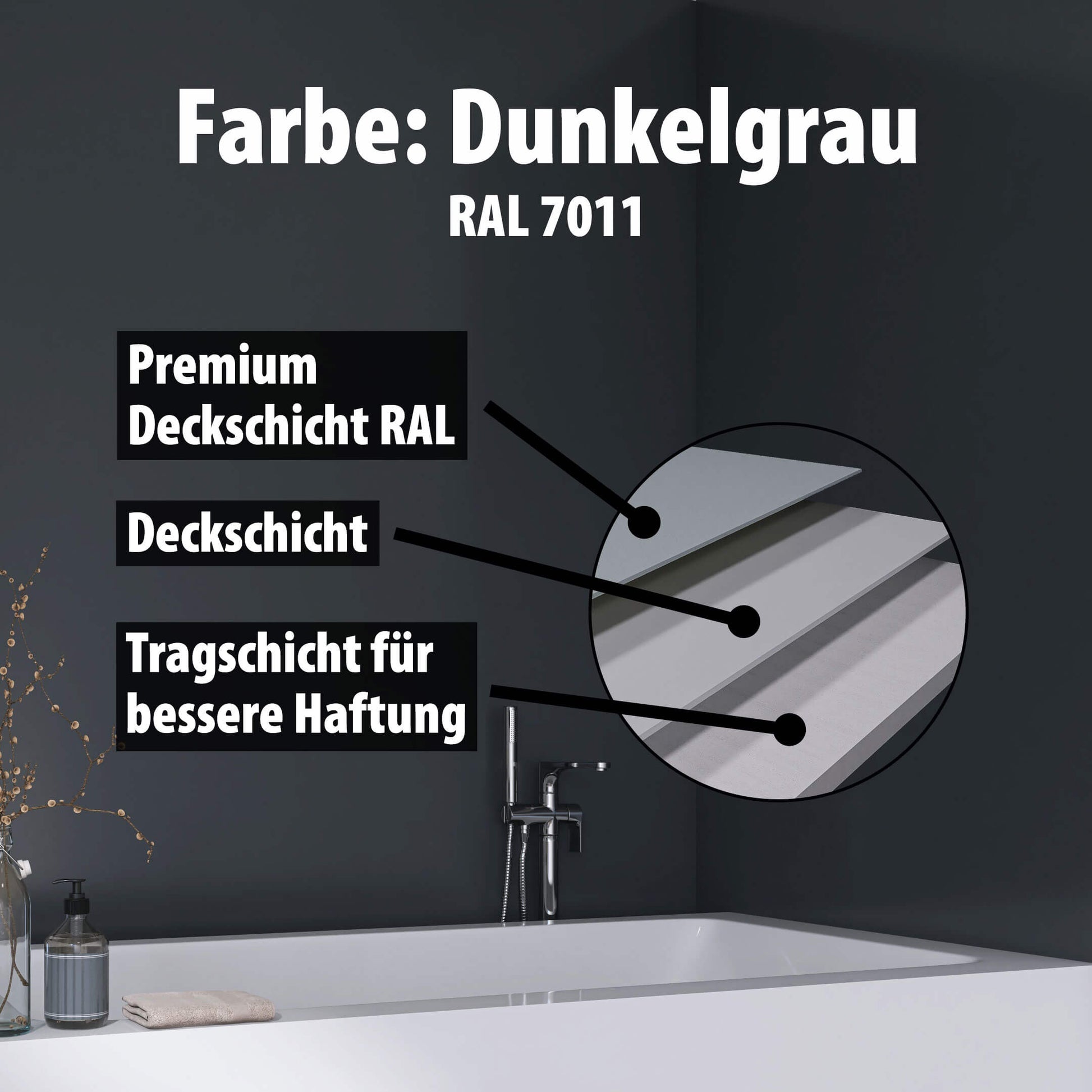 Duschrückwand - Dunkelgrau (200x100cm)-3