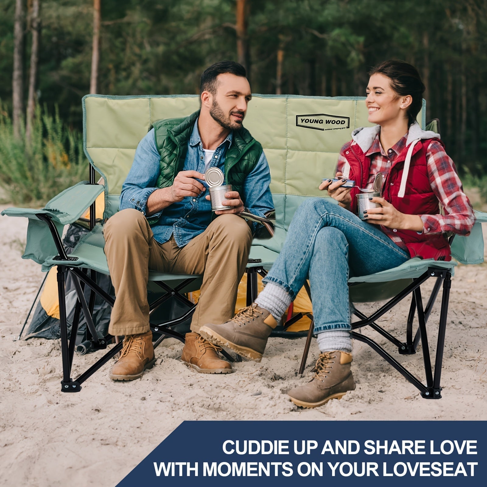 Double Camping Chair 2 Person Outdoor Folding Seat-3