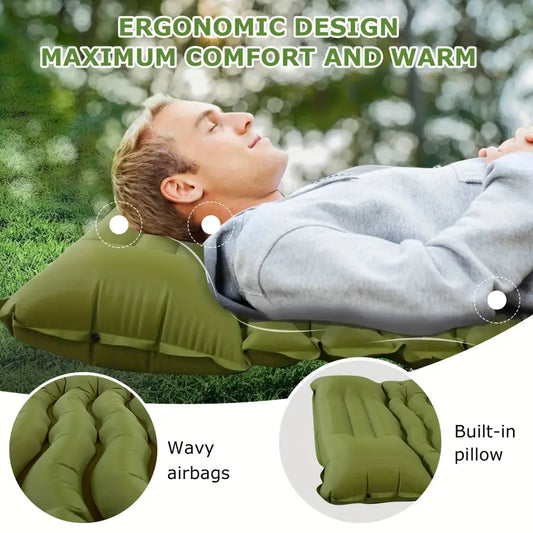 Ultimate Green Comfort Outdoor Inflatable Camping Mattress with Built-in Pillow-1