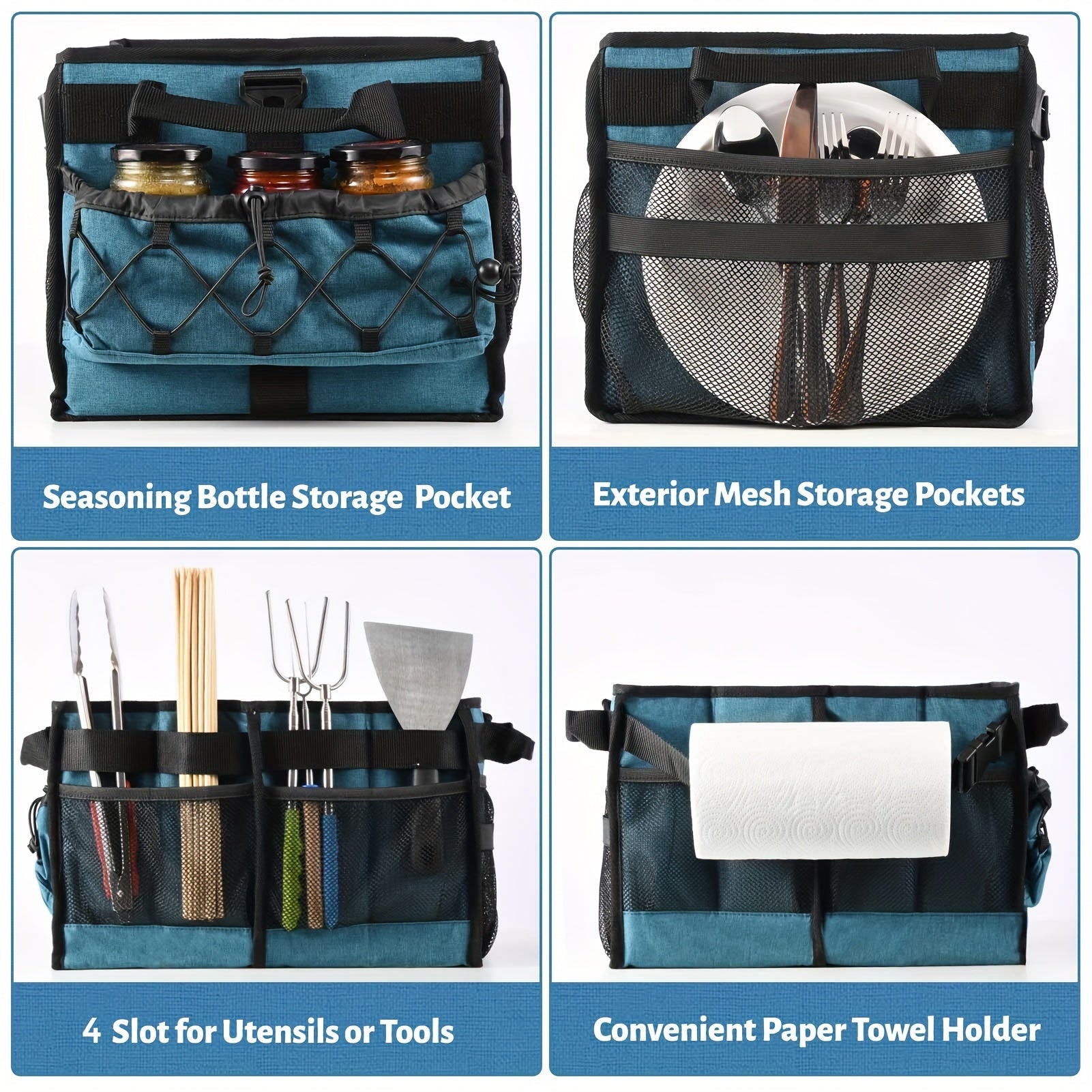 NNETM BBQ Grill Caddy with Paper Towel & Condiment Pocket-3