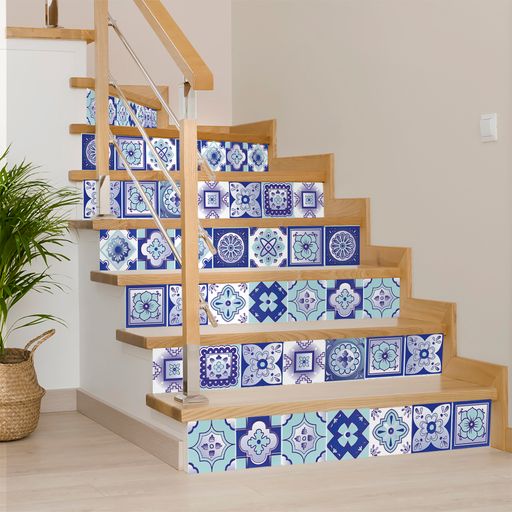 Blue backsplash removable Tile Stickers renters friendly vivid color Model - M7-4