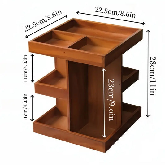360° Rotating Wooden Cosmetic Storage Shelves - Brown Vanity Shelf-1