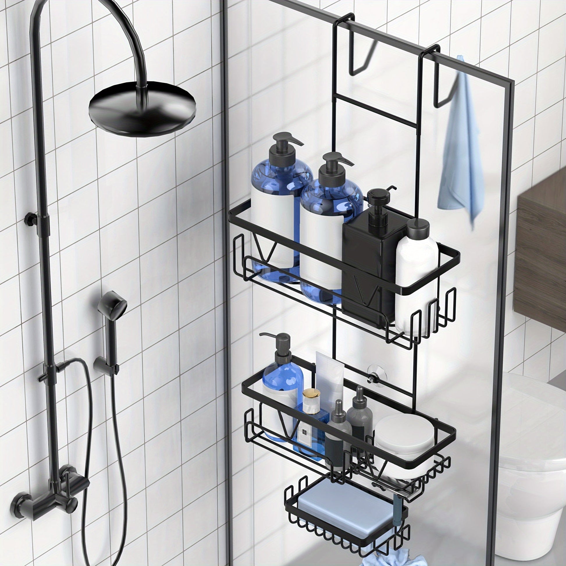 Door Shower Organizer Stainless Hanging Rack-2