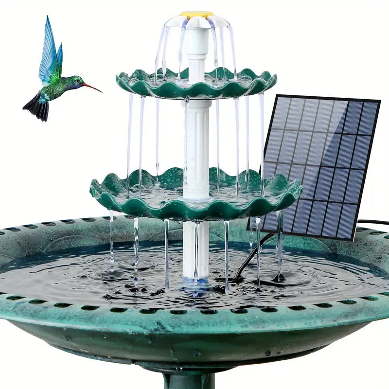 Solar-Powered 3 Tier Bird Bath Fountain Set-0