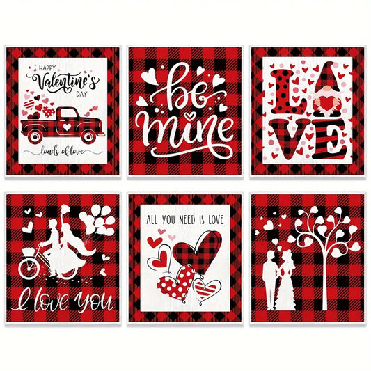 Romantic Red Check Valentines Day Placemats Set of 6-0