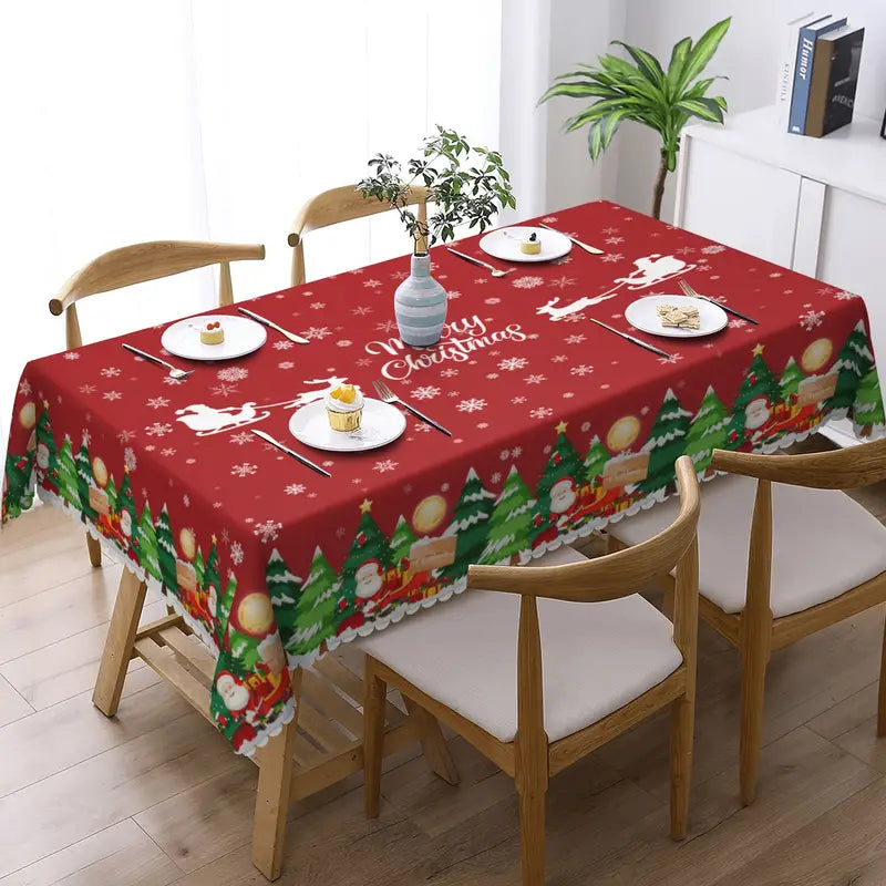 Transform Your Table with 1pc Merry Christmas Polyester Tablecloth-3