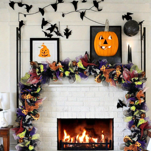 Halloween Wreath Decor with Ribbons & Figures-1